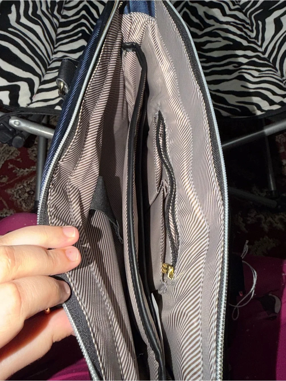 Kenneth Cole Reaction Navy Quilted Laptop Tote with Gold Hardware